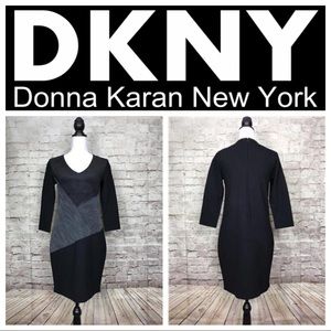 DKNYC Women's Pieced V-Neck Sheath Black Dress
